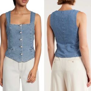 NWT RAG & BONE Seraphina Denim Button-Front Sleeveless Corset Top - Light Blue S